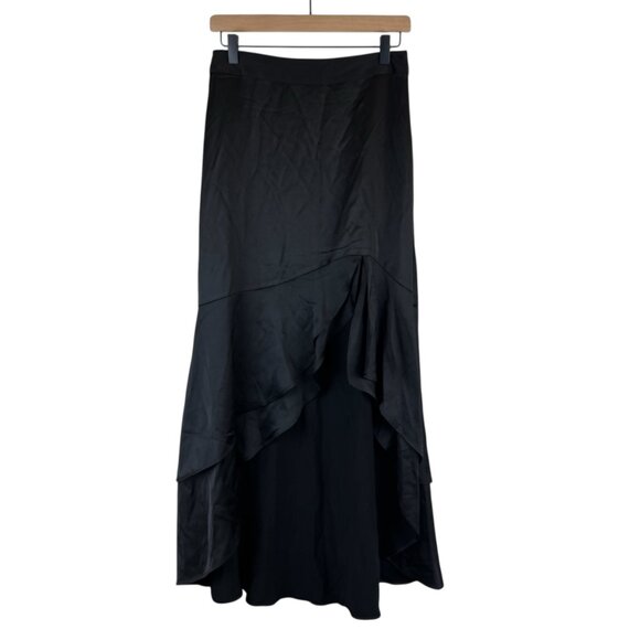 NWT Express Black Satin Ruffle Flounce High Low Maxi Skirt - Picture 2 of 7